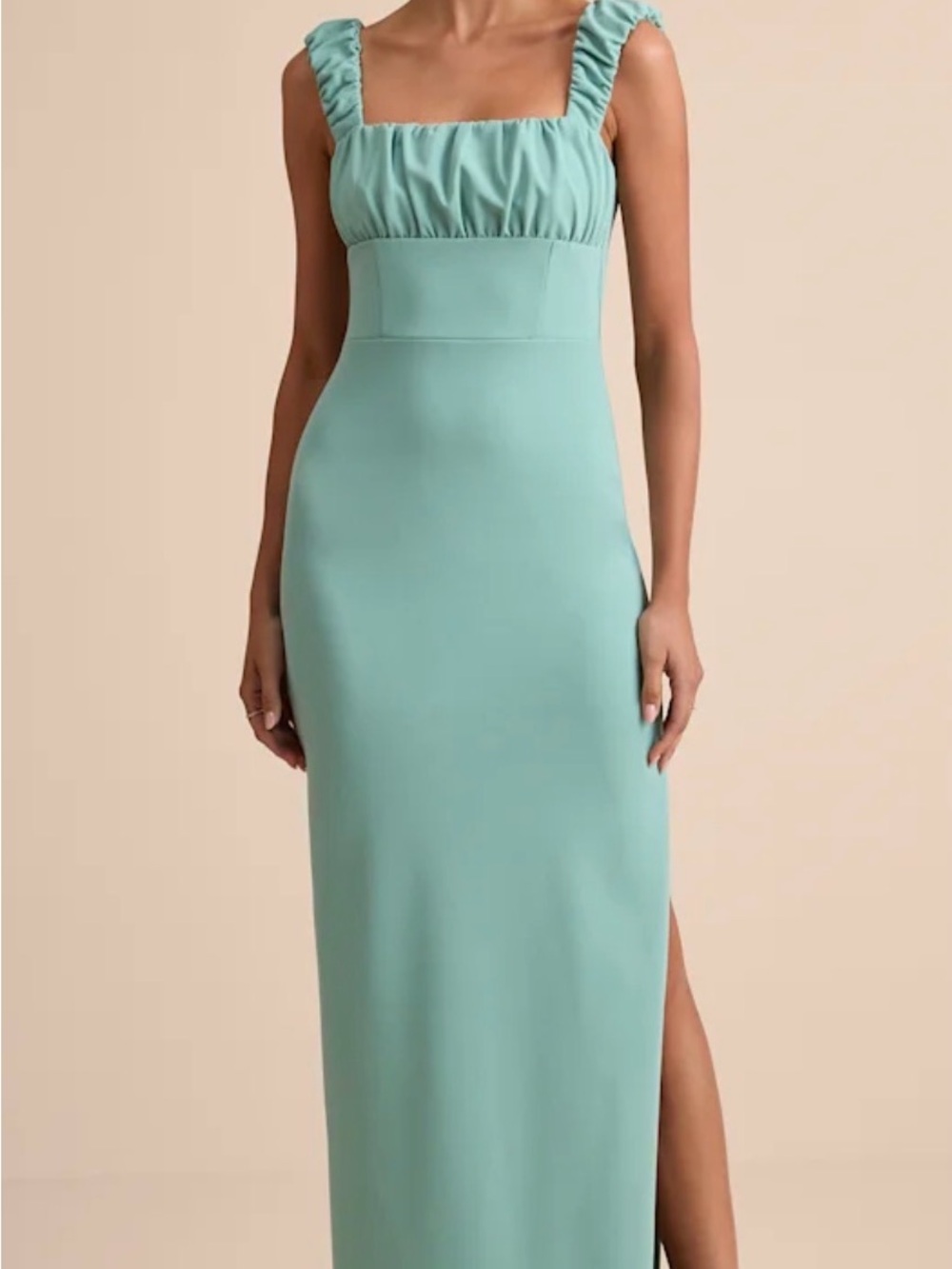 Lulu's Mint Green Ruching Maxi Dress with Side Slit
